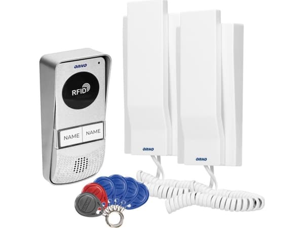 Orno 2-families intercom med intercom, overflatemontert med fjernkontrollleser, MIZAR MULTI