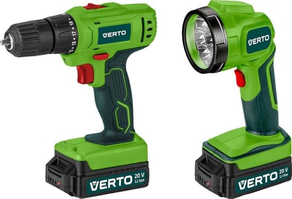 Cordless drill driver 2 x 20V, Li-Ion/1.5Ah, case + Flashlight