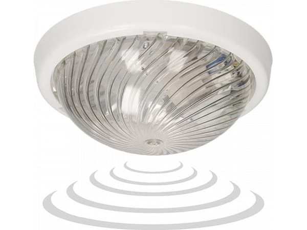 Vegglampe Orno 7070T-ALFA / MS / PL, lampe med mikrobølgebevegelsessensor, 75W, E27, IP44, IK10, transparent polykarbonat