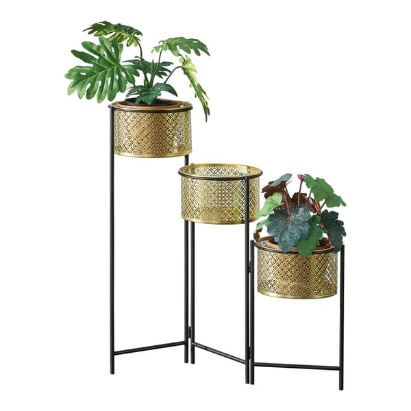 Piedestal Doel hopfällbar 3 krukor 69 x69x20 cm metall [en.casa]