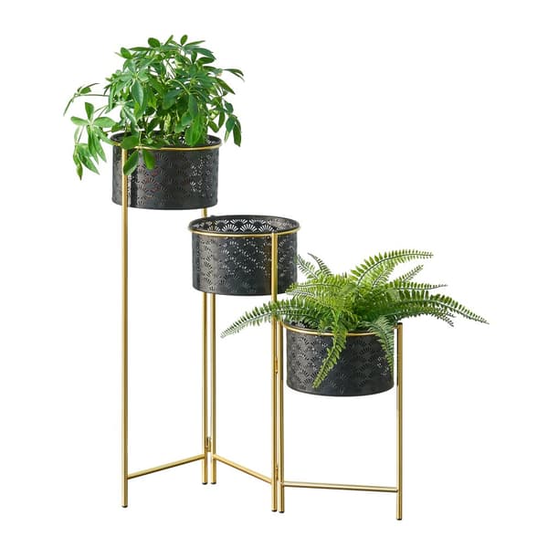 Piedestal Kieldrecht hopfällbar 3 krukor 70x70x20 cm metall [en.casa]