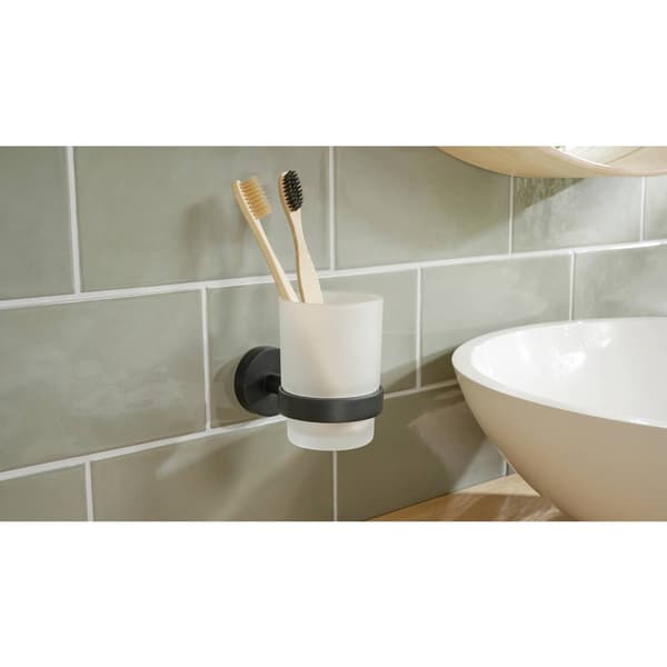 tesa 40566-00000-00 MOON BLACK Tandborstkopp Lim Svart (matt), Glas satinerat