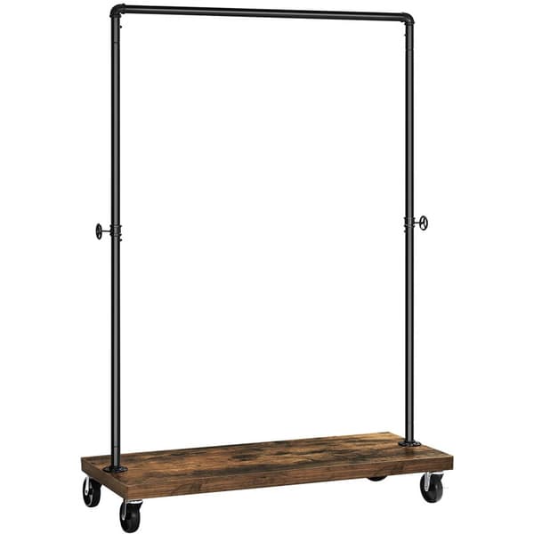 Robust klädställning med hjul, Industriell Rördesign, Vintage brun-svart