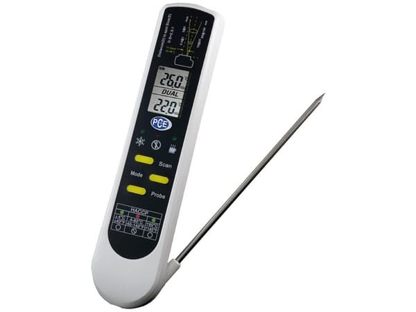 PCE Instruments Indstikstermometer IP65, LED-lommelygte, med fleksibel føler, med dyk- /indstiksføler