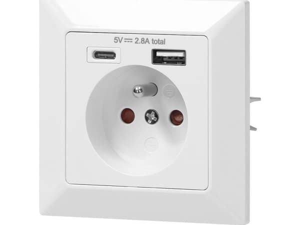 Orno Enkeluttag 2P + Z, USB-A + USB-C, utgång 5VDC, max. 2,8A