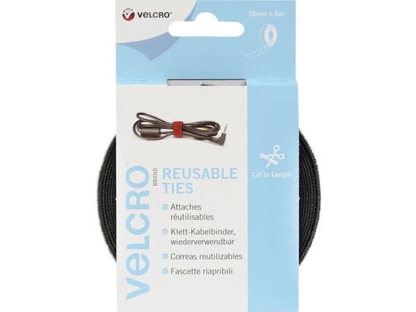 Kardborreband VEL-EC60253, Sort, 10 mm, 5 m, 1 stk