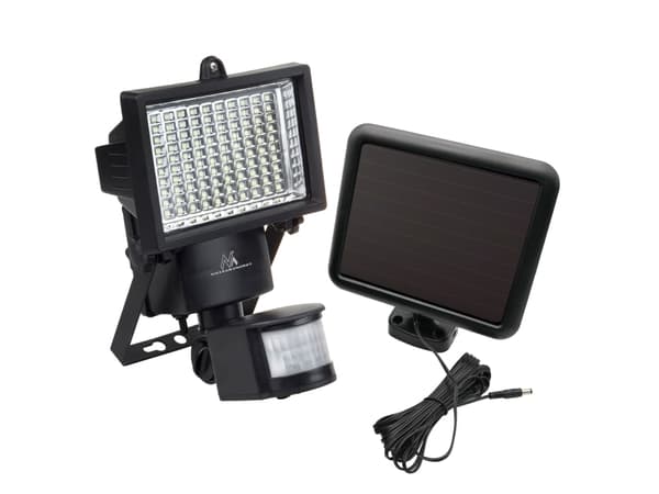 Solar LED-flomlys med bevegelsesdetektor Maclean Energy IP44 6W 360lm 6000K kjølig hvit Li-ion 2400mAh batteri 5,5V DC MCE442