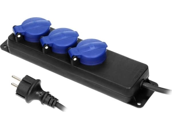 Orno IP44 stänkskyddad förlängningskabel för verkstaden, 3 uttag 2P+Z (schuko) IP44, gummikabel, H05RR-F 3x1,5mm?, längd 5m