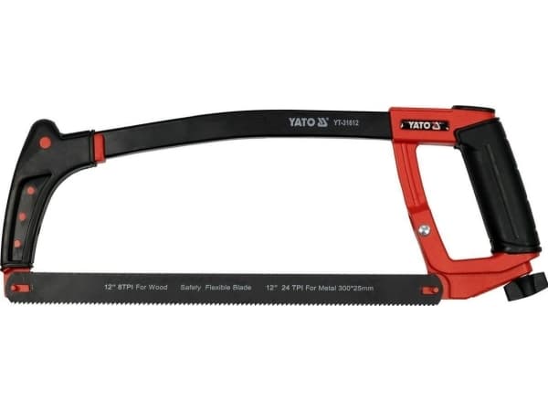 Yato YT-31612, Bågfil, Metall, Trä, Kolstål, Termoplastiskt gummi (TPR), Svart, Röd, Svart, Röd