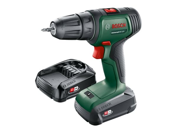 Bosch UniversalDrill 18 - Drill/driver - trådløs - 2 hastigheter - nøkkelfri borhylse 10 mm - 32 N·m - 2 batterier, inkludert lader - 18 V