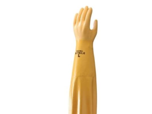 Showa Nitrilhandske Ru str. 10 - ARX, med for af bomulds-interlock. Længde : 65cm