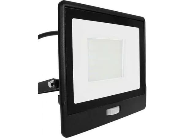 LED-projektor med bevegelsessensor 50W 4000lm 3000K LED SAMSUNG IP65 1m kabel Svart 5 års garanti 20289