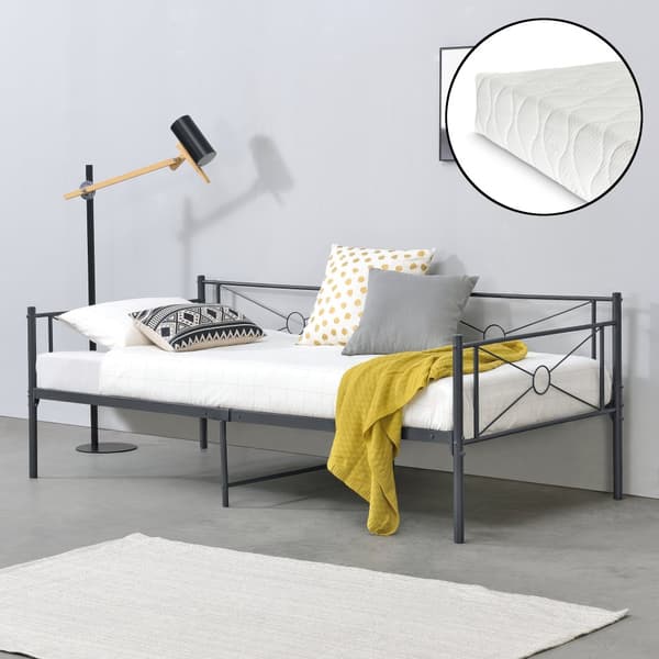 Säng Alvesta i metall inkl. madrass 200x90 cm mörkgrå [en.casa]