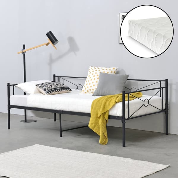 Säng Alvesta i metall inkl. madrass 200x90 cm svart [en.casa]
