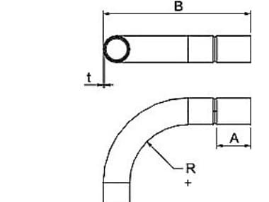 OBO Taivutus 90° alumiini, Ø 20 mm, pituus 171 mm, materiaalin paksuus 1,2 mm, säde 80 mm.