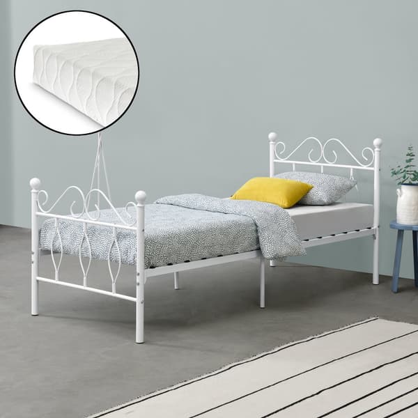 Säng Apolda inkl. madrass metall 200x90 cm vit [en.casa]