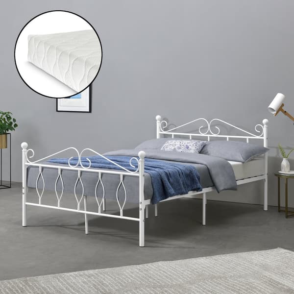 Säng Apolda inkl. madrass metall 200x140 cm vit [en.casa]