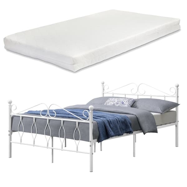 Säng Apolda inkl. madrass metall 200x140 cm vit [en.casa]