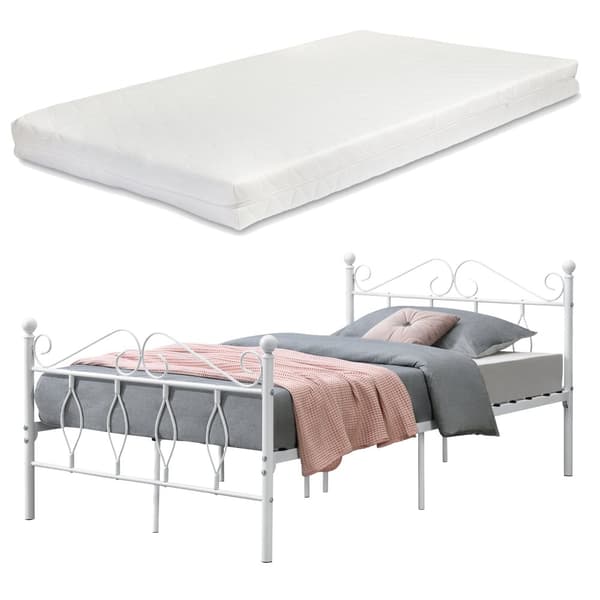 Säng Apolda inkl. madrass metall 200x120 cm vit [en.casa]