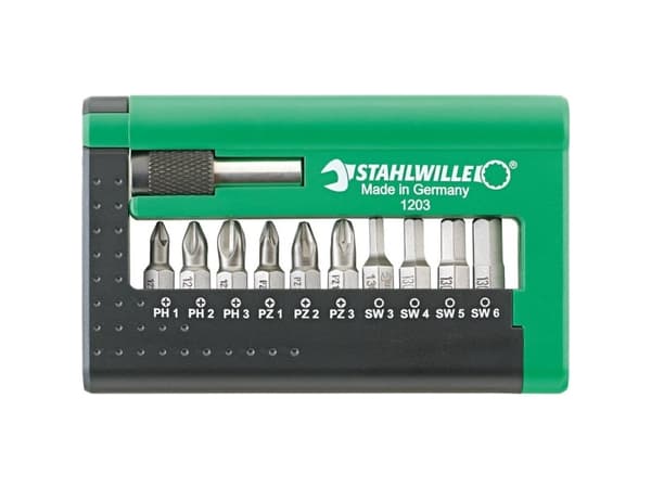 STAHLWILLE 1203 BIT-SET, 10 stykker, Phillips, Pozidriv, PH 1,PH 2,PH 3, PZ 1,PZ 2,PZ 3, 3,4,5,6 mm, 110 g
