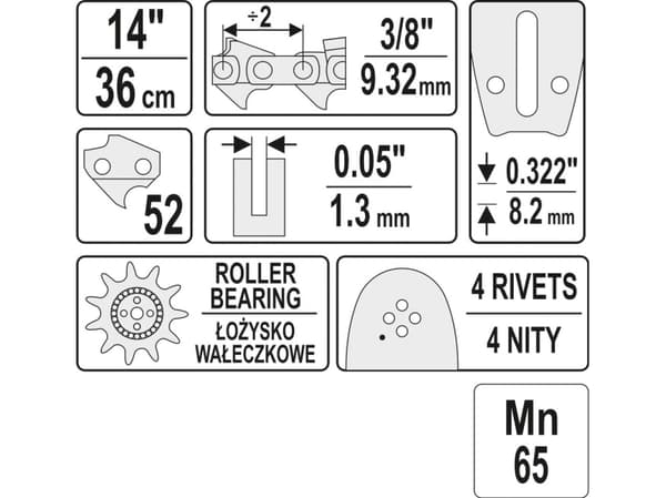 Yato kedjestyrning för såg 14" 3/8" 0.05" 52P (YT-84931)
