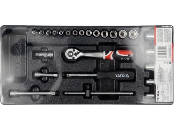 Yato YT-5541, Hylssats, 1/4", Metrisk, 19 huvuden, 3.5,4,4.5,5,5.5,6,7,8,9,10,11,12,13,14 mm