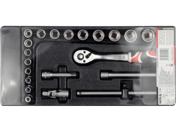 Yato YT-5542, Hylssats, 3/8", Metrisk, 17 huvuden, 6,7,8,9,10,11,12,13,14,15,16,17,18,19,20,21,22 mm