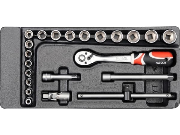Yato YT-5542, Hylssats, 3/8", Metrisk, 17 huvuden, 6,7,8,9,10,11,12,13,14,15,16,17,18,19,20,21,22 mm