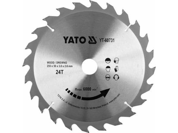 Yato YT-60731, Plast, 25,5 cm, 3 cm, Tungsten Carbide Tipped (TCT), 6000 RPM, Yato