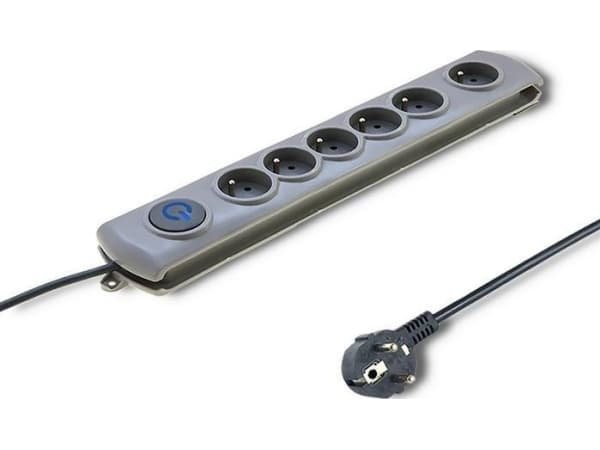 Qoltec - Strømstødsbeskytter - AC 230 V - 2200 Watt - output-stikforbindelser: 6 - 5 m ledning - Frankrig - grå