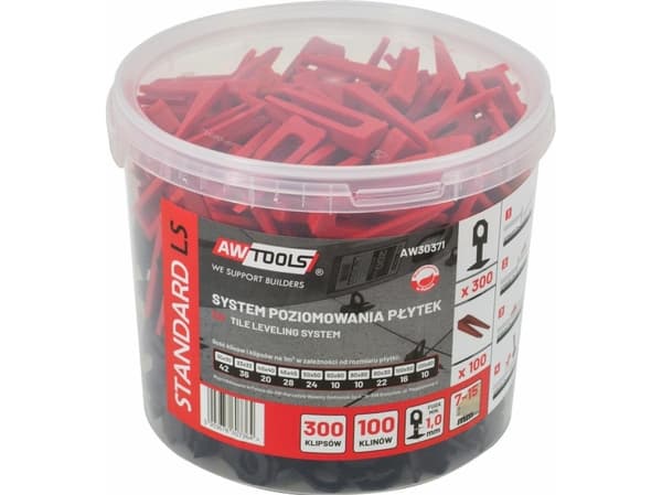 AWTOOLS FLISNIVELLERINGSSYSTEM STANDARD 1,0mm - 7-15mm - CLIP 300stk. + KILE 100stk.