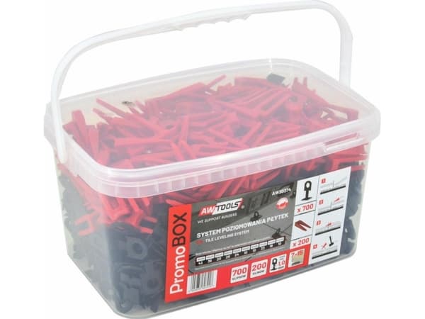 AWTOOLS TILE LEVELING SYSTEM PROMO BOX 1.0mm - 7-15mm - CLIP 700pcs + 200pcs WEDGE