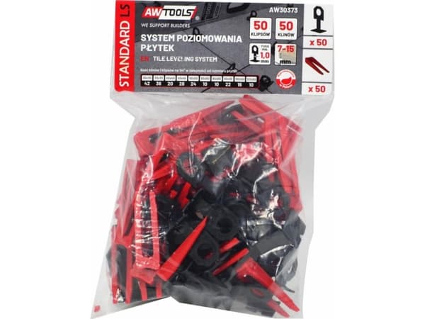AW-Tools AWTOOLS STANDARD PLATTFORM NIVELLSYSTEM 1,0mm - 7-15mm - KLIPS 50st + KLIPS 50st AW30373