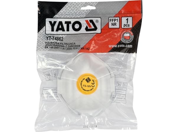 Yato YT-74862, Kuppi, FFP1, Valkoinen, Yksivärinen, Polypropeeni (PP), EN 149:2001 + A1:2009
