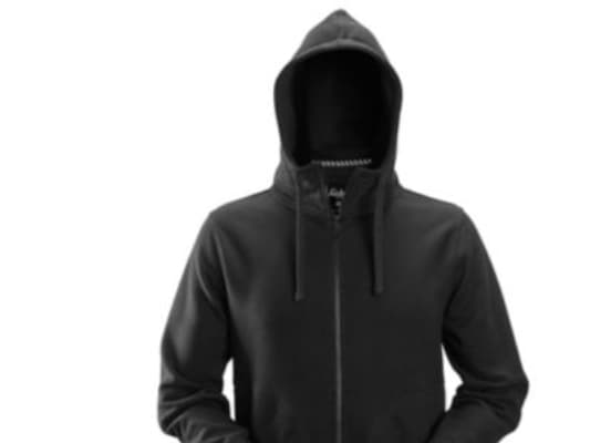 Snickers hættetrøje str. L - Sort, med lang lynlås, 60% bomuld/40% polyester - 2890