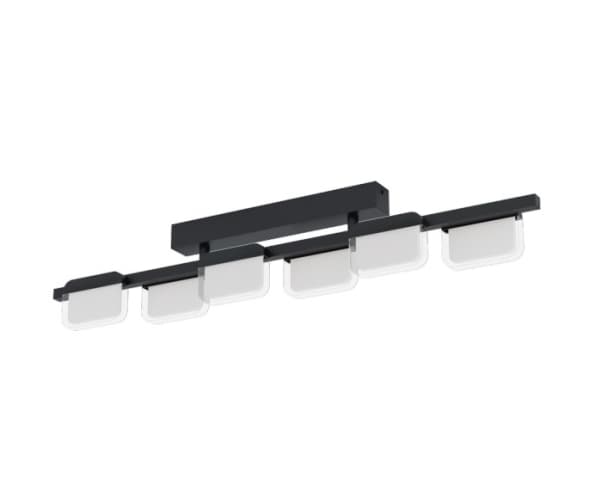 EGLO Ervidel, 6 ampuller, LED, 2880 lm, IP20, Sort, Satin Stål, Gjennomsiktig