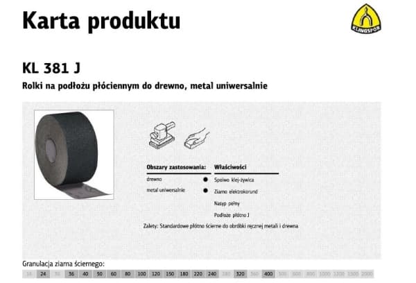 KLINGSPOR ROLL WITH CLOTH BACKING KL381J 150 mm gr. 40 (30 mb)