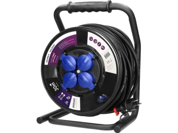 Orno Professional jatkojohtokela IP44, 4 pistorasiaa 2P+Z (schuko), öljynkestävä kumikaapeli, H07RN-F 3x2.5mm?, pituus 30m, suojakotelo