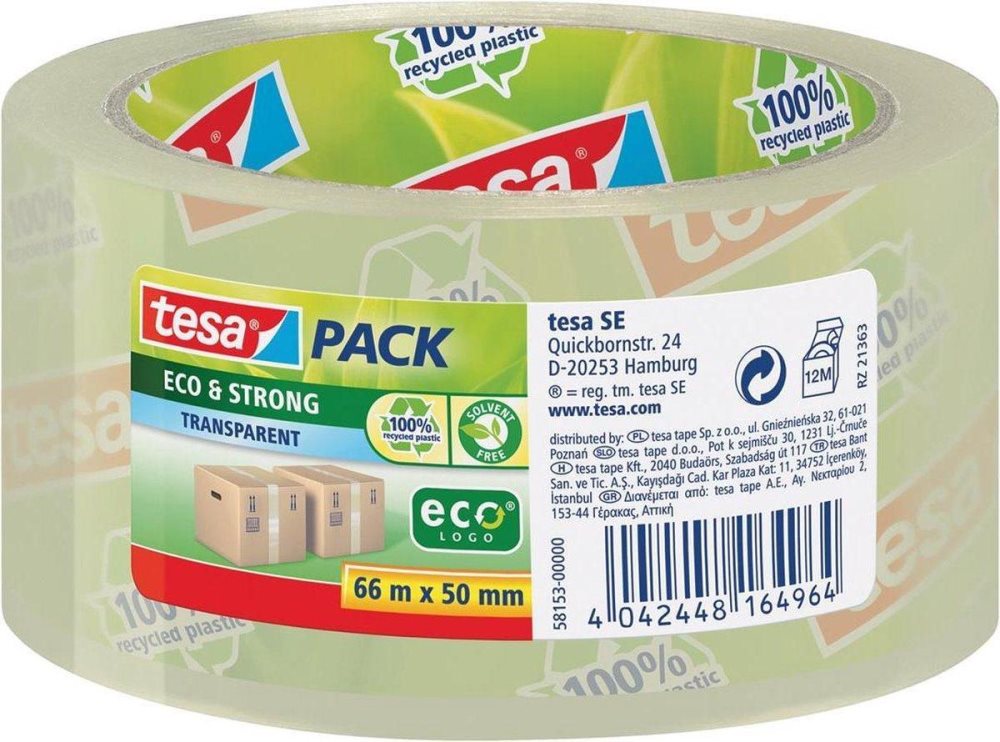 Förpackningstejp Tesa 50 mm x 66 m eco transparent - 58153