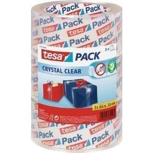 tesapack packtejp "Crystal Clear", kristallklar, 3 rullar, 66m x 50mm