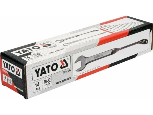 Yato YT-01865, 10,12,13,14,15,17,18,19,21,22,24,27,30,32 mm, Ruostumaton teräs, Kromivanadiini-teräs, 14 kpl