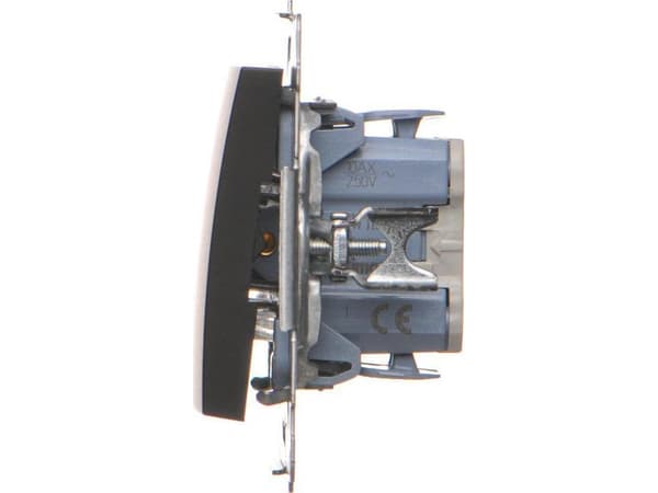 Contact-Simon Simon 54 Enpoligt kontaktdon med LED-lampa (Modul) 10AX 250V snabbkoppling svart matt DW1L.01 / 49