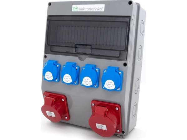 ELS Elektrotechnika Rakennuskytkinlaite 32A/5 + 16A/5 + 4*GS 230V, johdotettu, varustamaton, kiinteä kotelo, ikkuna 12M, 12NO411
