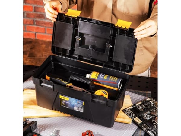 Deli Tools EDL432417, Verktygslåda, Plast, Svart, Gul, 381 mm, 200 mm, 180 mm