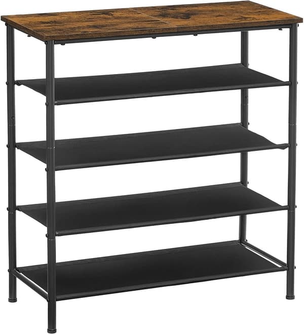 Skohylla Skoställ Industriell design 75 x 30 x 91 cm, 4 tyghyllor med bänk