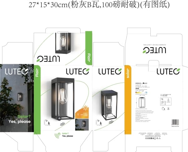 LUTEC FLAIR, Ytmonterad, Rektangel, 1 lampor, E27, 2700 K, Svart