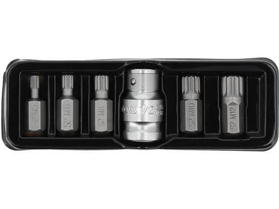 Yato YT-0414, 5 styck, Fläns med 12 splines, 9.5 mm, M10, M12, M5, M6, M8, Stål, 25,4 / 2 mm (1 / 2")