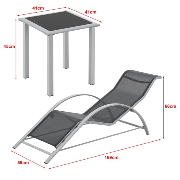 Solsängar set om 2 inkl. bord Binetto stål 169x59x66 cm [en.casa]