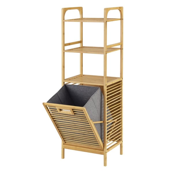 Badrumshylla med tvättkorg Tidaholm bambu 118x39,5x30,5 cm [en.casa]