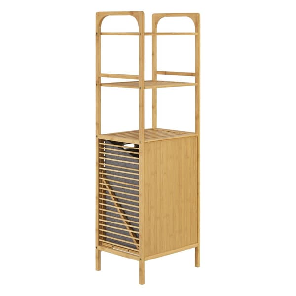 Badrumshylla med tvättkorg Tidaholm bambu 118x39,5x30,5 cm [en.casa]